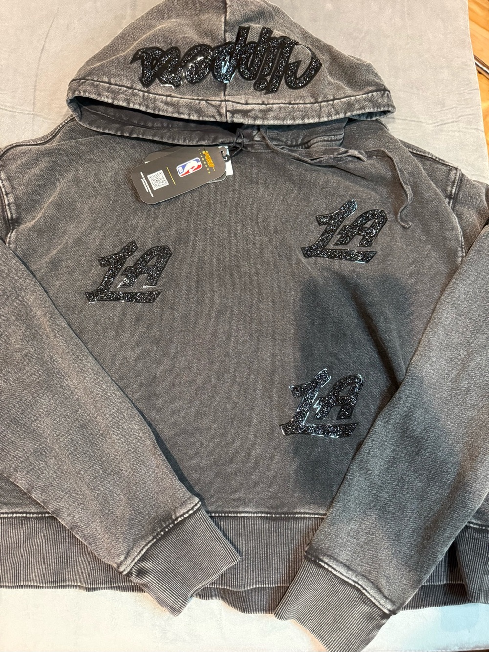 NBA LA Clippers Black Washed Hoodie with Glitter LA Accents